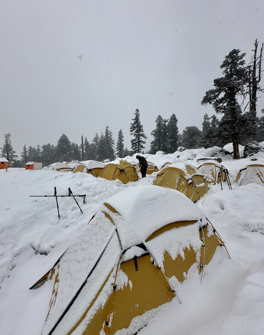 The basecamp, now completely buried in snow