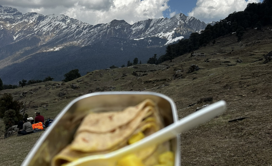 Packed Lunch with a View of Snowy Peaks
