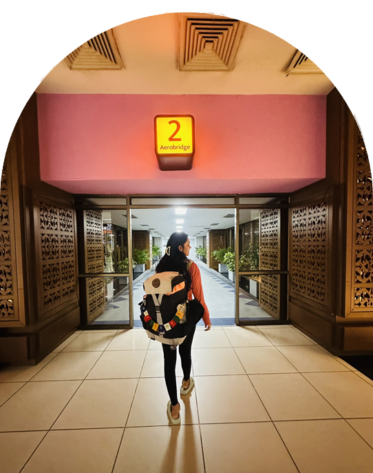 Ready to take off—capturing a moment of excitement at Ahmedabad Airport before the journey begins