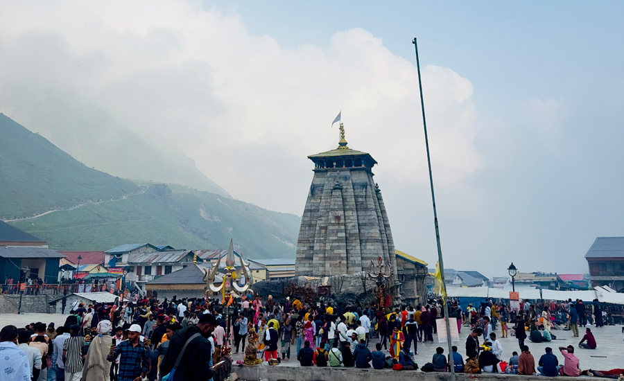 Bheemsheela behind Kedarnath Temple—sacred boulder believed to have saved the shrine during the 2013 Himalayan floods
