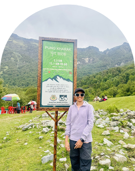 Taking a peaceful break at Pung Kharak on the Rudranath trek—surrounded by alpine meadows and mountain silence