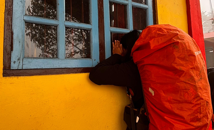 Candid moment near monastery in Rammam village