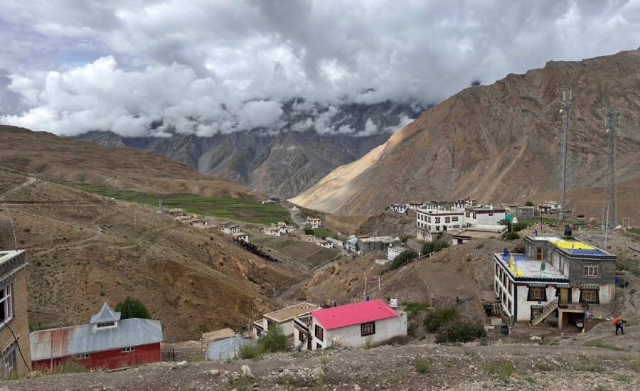 View of Kibber village while trekking towards Kanamo Base Camp