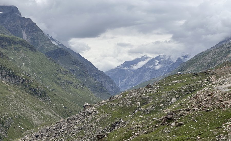 Beautiful waterfalls in Lahaul Valley on the drive to Spiti