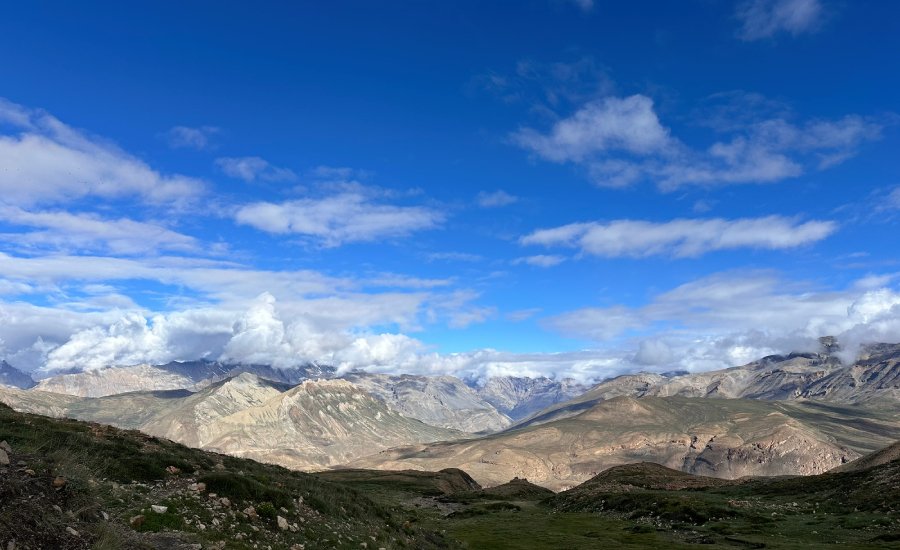 Descending from Kanamo Base Camp towards Kibber