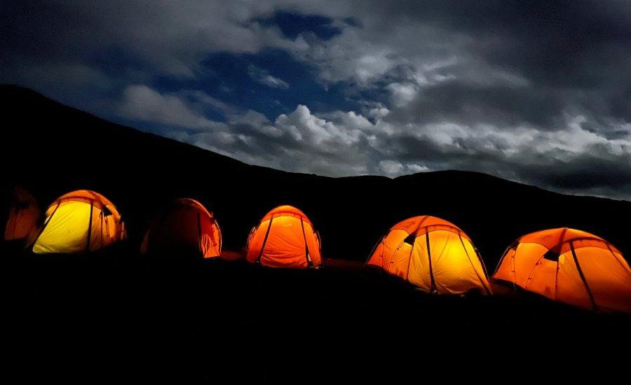 Peaceful evening at Kanamo Base Camp after summit day